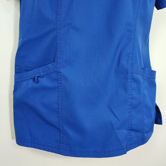 Elle Womens Scrub Top XS Mock Wrap EL620 Royal Blue Patch Pockets Tonal Texture - Picture 6 of 10